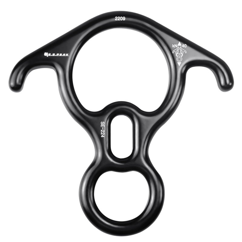 S.E.PEAK 40kN Rescue Figure 8 Descender w/Bent-Ear  Rappelling Gear Downhill Equipment Belay Device Rigging Plate for Rock Climbing/Aluminum Alloy Black - Image 1